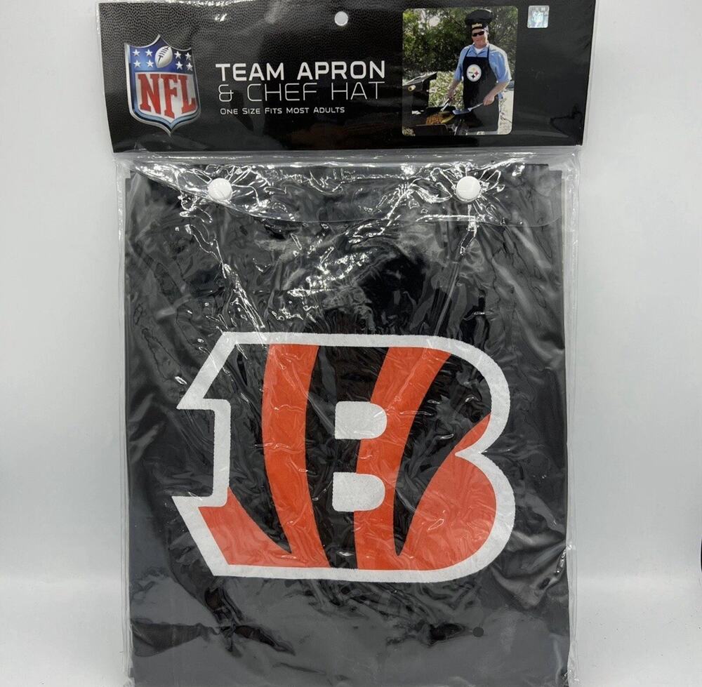 NFL Cincinnati Bengals Chef Hat & Team Apron Set Black Orange Brand New Package
